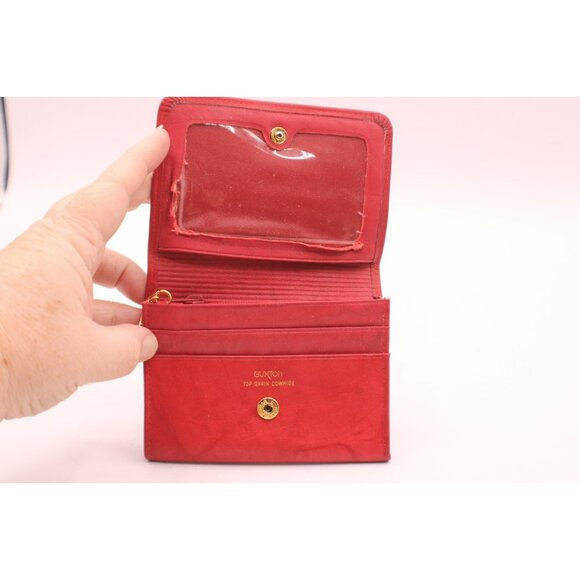Buxton Red Leather Top Grain Cowhide Folding Wallet Coin Purse w/Keychain Vtg - Picture 2 of 12